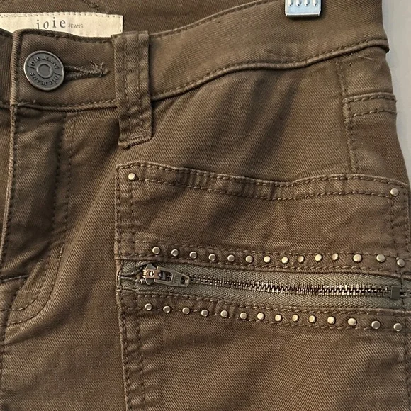 Joie Hazina Studded Skinny Ankle Pants, Green, Size 24 - Picture 2 of 6